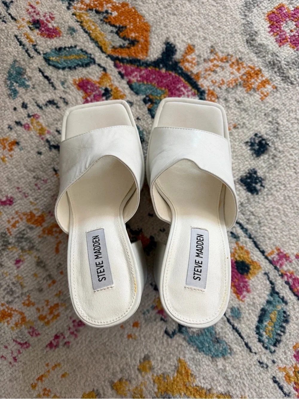 Steve Madden Trixie Leather Platform Slide Sandals Y2K White 8.5 New Chunky Heel